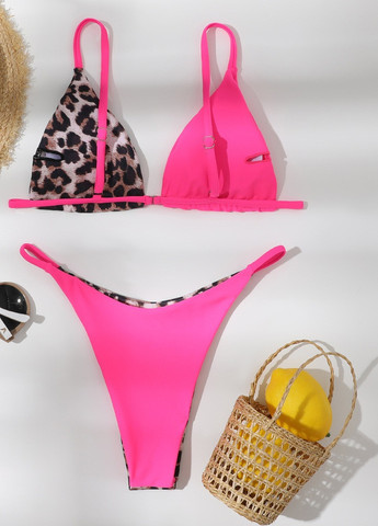 Комбинированный летний купальник женский раздельный 7503 l розовый Fashion