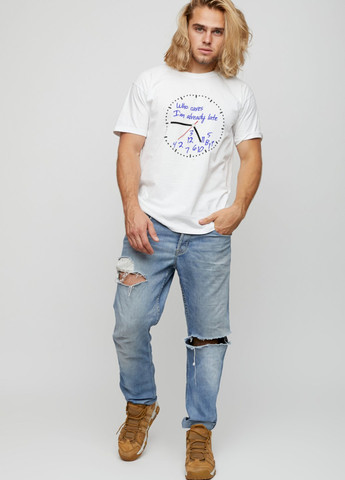 Біла футболка чоловіча біла "who cares. i`m already late" YAPPI