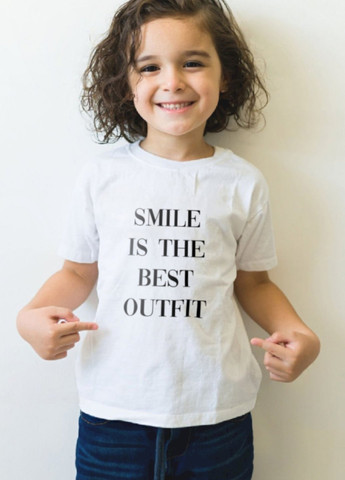 Біла демісезонна футболка дитяча біла "посмішка - найкраще вбрання" YAPPI