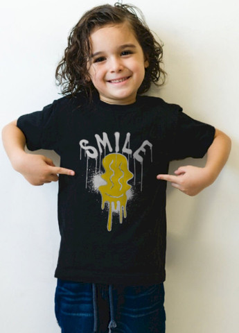 Черная демисезонная футболка детская черная "smile" YAPPI