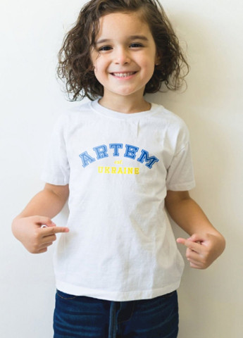 Біла демісезонна футболка дитяча біла патріотична "artem est.ukraine" YAPPI