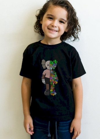 Чорна демісезонна футболка дитяча чорна "kaws" YAPPI