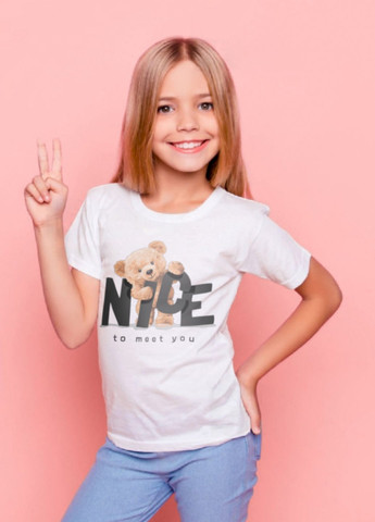 Біла демісезонна футболка дитяча біла "nice to meet you" YAPPI
