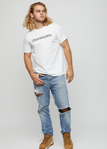 Біла футболка чоловіча біла "ceo,ooo,ooo" YAPPI