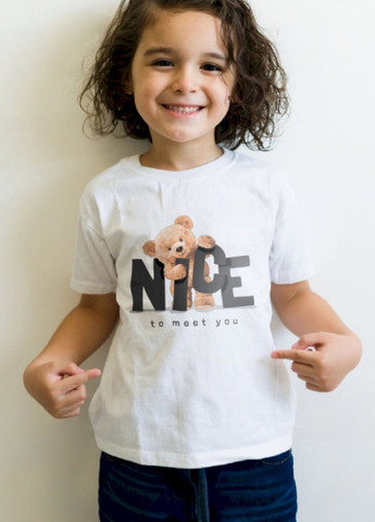 Белая демисезонная футболка детская белая "nice to meet you" YAPPI