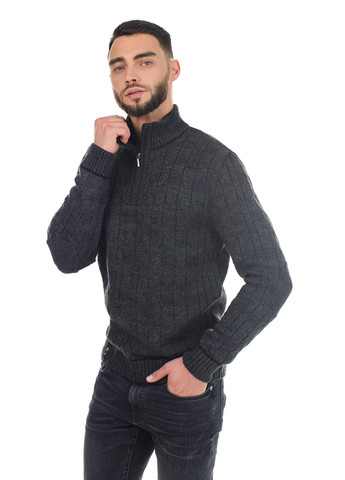 Темно-серый мужской свитер с узором и воротником на змейке SVTR