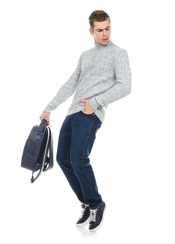 Светло-серый мужской свитер с узором и воротником на змейке SVTR