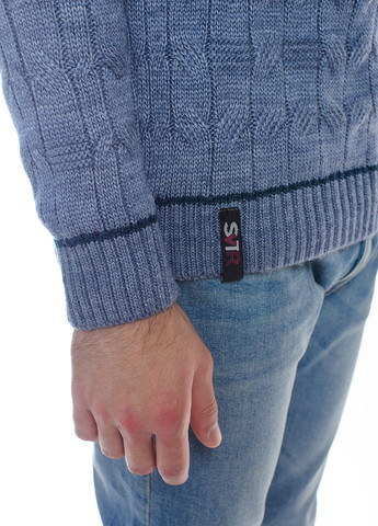 Блакитний чоловічий светр з узором і коміром на на блискавці SVTR