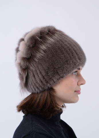 Вязаная женская шапка из настоящего меха норки с аппликацией Меховой Стиль петли (259110753)