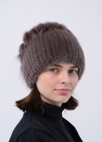Вязаная женская шапка из настоящего меха норки с аппликацией Меховой Стиль петли (259110753)