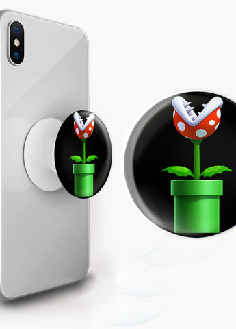 Попсокет (Popsockets) тримач для смартфону Квітка-піранья (8754-4024-BK) Чорний MobiPrint (259113633)