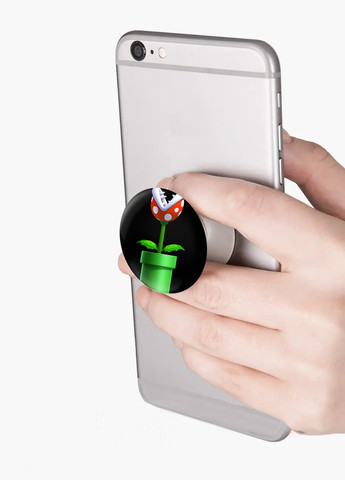 Попсокет (Popsockets) тримач для смартфону Квітка-піранья (8754-4024-BK) Чорний MobiPrint (259113633)