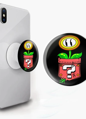 Попсокет (Popsockets) тримач для смартфону Квіточка, Маріо (8754-4021-BK) Чорний MobiPrint (259113572)