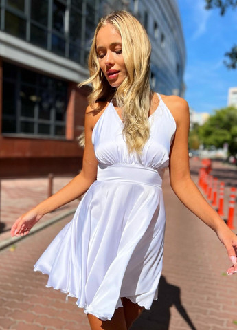 Белое коктейльное платье с юбкой-солнце, бэби долл First Woman однотонное