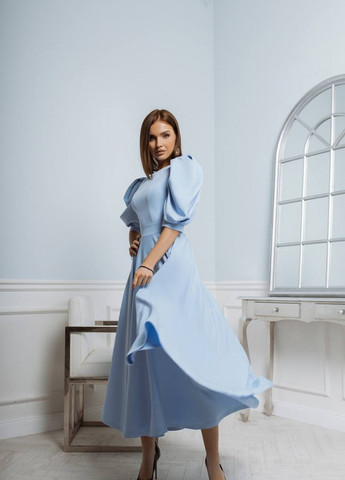 Блакитна вечірня плаття з спідницею-сонце, а-силует, дзвін First Woman однотонна