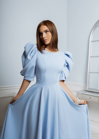 Блакитна вечірня плаття з спідницею-сонце, а-силует, дзвін First Woman однотонна