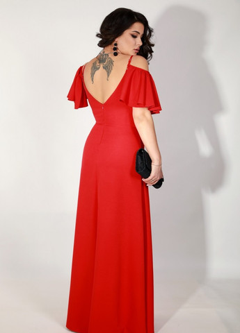 Красное вечернее платье с юбкой-солнце, на запах Wayas однотонное
