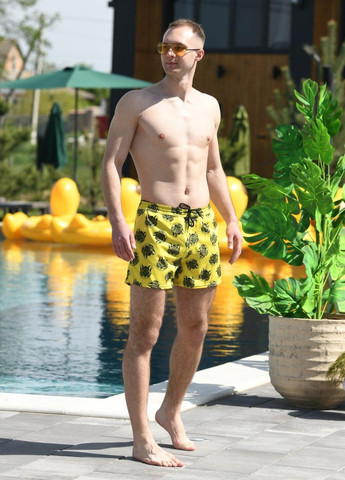 Плавки мужские с сеткой-подкладкой пляжные шорты для плавания желтые Коты-котики S M L XL 2XL 3XL(46 48 50 52 54 56) No Brand (259142139)