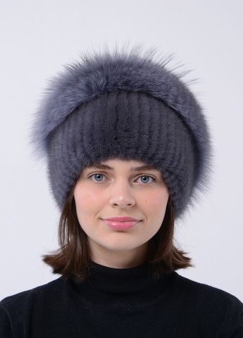 В'язана жіноча норкова шапка з помпоном Меховой Стиль улитка (259158745)