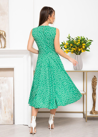 Зелена повсякденний сукня жіноча кльош ISSA PLUS в горошок