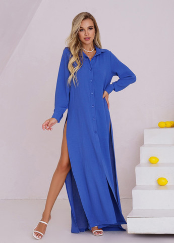 Синя повсякденний сукня жіноча сорочка ISSA PLUS однотонна