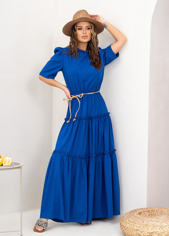 Синее повседневный платье женское клеш ISSA PLUS однотонное