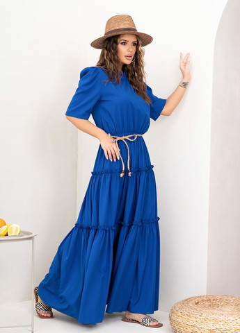 Синее повседневный платье женское клеш ISSA PLUS однотонное