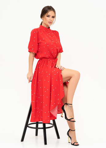 Червона повсякденний сукня жіноча сорочка ISSA PLUS в горошок