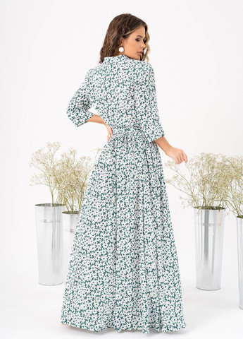 Зеленое повседневный платье женское клеш ISSA PLUS с цветочным принтом