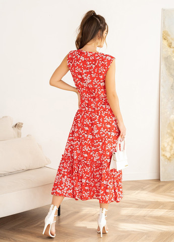 Красное повседневный платье женское клеш ISSA PLUS с цветочным принтом
