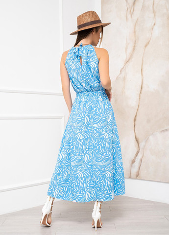 Блакитна повсякденний сукня жіноча кльош ISSA PLUS з малюнком