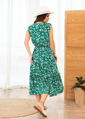 Зелена повсякденний сукня жіноча кльош ISSA PLUS з квітковим принтом