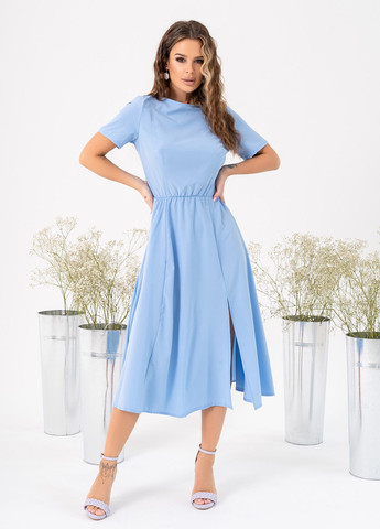 Блакитна повсякденний сукня жіноча з відкритою спиною ISSA PLUS однотонна