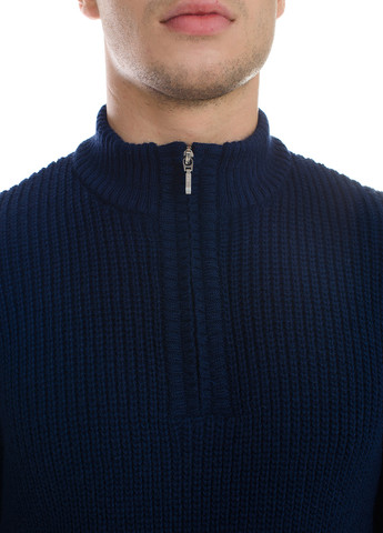 Темно-синій чоловічий светр з блискавкою на комірі SVTR