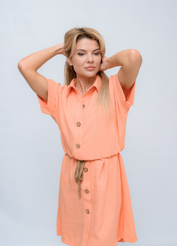Оранжевое кэжуал платье из льна на пуговицах KVAN однотонное