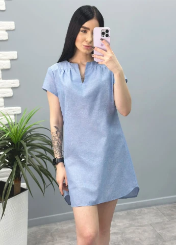 Блакитна кежуал вільна літня сукня з льону Fashion Girl однотонна