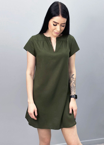 Оливковое (хаки) кэжуал свободное летнее платье из льна Fashion Girl однотонное