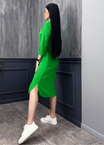 Зелена кежуал довга сукня-сорочка з поясом Fashion Girl однотонна