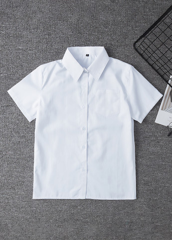 Белая повседневный рубашка однотонная No Brand с коротким рукавом