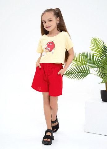 Червоний літній комплект дитячий з шортами ISSA PLUS Костюм-CD1-40
