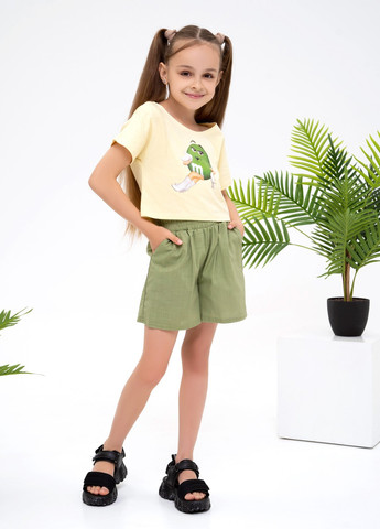 Оливковий (хакі) літній комплект дитячий з шортами ISSA PLUS Костюм-CD1-40