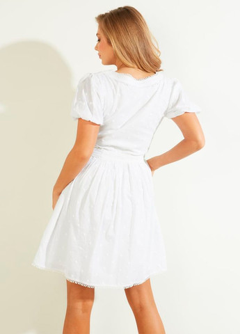Білий повсякденний бавовняна міні сукня кльош, бебі долл, з пишною спідницею, а-силует Guess однотонна