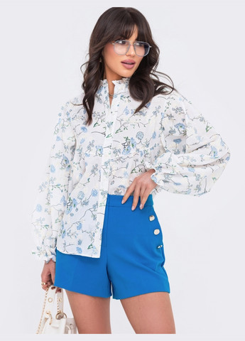 Молочна блузка на ґудзиках з квітковим принтом Dressa