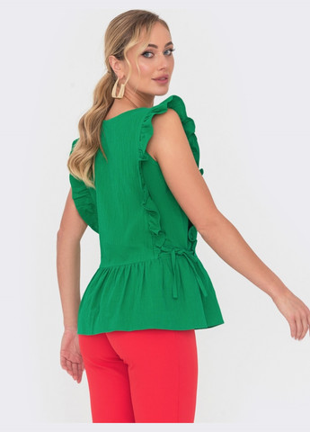 Зелёная зеленая блузка без рукавов с рюшами Dressa