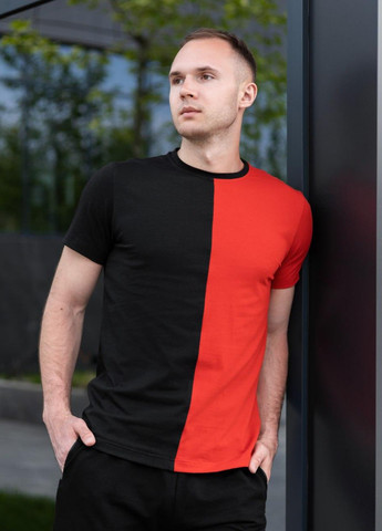 Красная мужская базовая двухцветная футболка s m l xl 2xl 3xl(46 48 50 52 54 56) трикотажная красно-черная No Brand