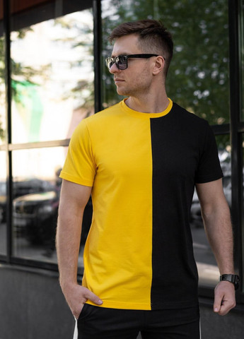 Желтая мужская базовая двухцветная футболка s m l xl 2xl 3xl(46 48 50 52 54 56) трикотажная желто-черная No Brand