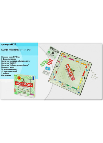 Настільна гра Монополія російською мовою 27х27х5 см Joy Toy (259245703)