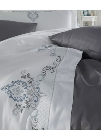 Комплект постельного белья Gozde Antracit с вышивкой Евро Dantela Vita (259245480)