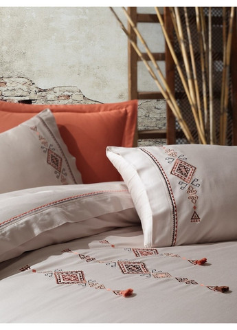 Комплект постільної білизни Tilbe Beige з вишивкою Евро Dantela Vita (259245482)