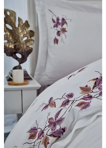 Постельное белье Sonbahar Lilac с вышивкой Евро Dantela Vita (259246493)